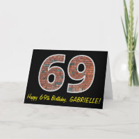 69th Birthday - Brick Wall Pattern "69" w/ Name