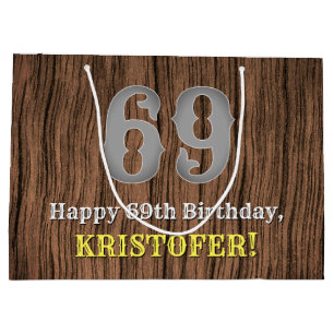 69th Birthday: Country Western Inspired Look, Name Large Gift Bag