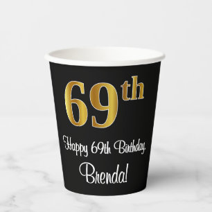 69th Birthday - Elegant Luxurious Faux Gold Look # Paper Cups