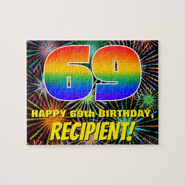 69th Birthday: Fun, Colourful Celebratory Firework Jigsaw Puzzle (Horizontal)