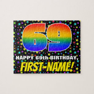 69th Birthday — Fun, Colourful Star Field Pattern Jigsaw Puzzle