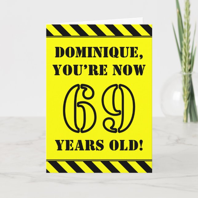 69th Birthday: Fun Stencil Style Text, Custom Name Card (Front)