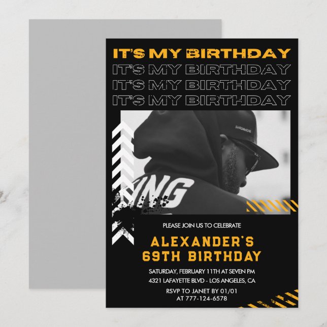 69th birthday invitations Men Photo Spray paint (Front/Back)