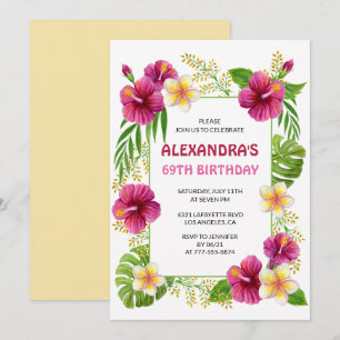 69th birthday invitations Tropical Floral Pink
