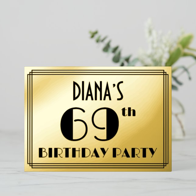 69th Birthday Party — Art Deco Look “69” + Name (Standing Front)