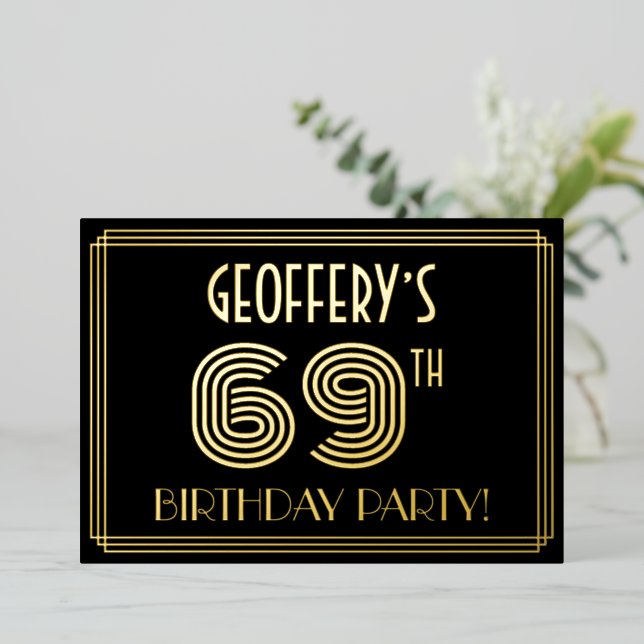 69th Birthday Party — Art Deco Style “69” + Name (Standing Front)