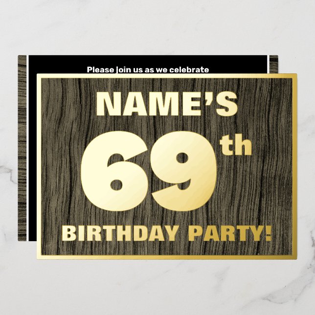 69th Birthday Party: Bold, Faux Wood Grain Pattern (Front/Back)