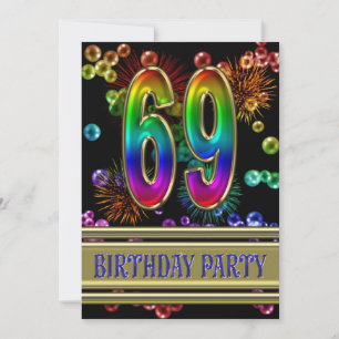 69th Birthday party Invitation with bubbles