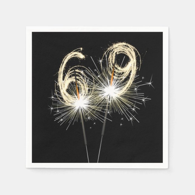 69th Birthday Party Sparklers on Black   Napkin (Front)