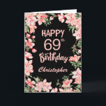 69th Birthday Pink Peach Watercolor Floral Black Card<br><div class="desc">69th Birthday Pink Peach Watercolor Floral Black Birthday Card. For further customisation,  please click the "Customise it" button and use our design tool to modify this template.</div>