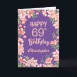 69th Birthday Purple Pink Peach Watercolor Floral Card<br><div class="desc">69th Birthday Purple Pink Peach Watercolor Floral Birthday Card. For further customisation,  please click the "Customise it" button and use our design tool to modify this template.</div>