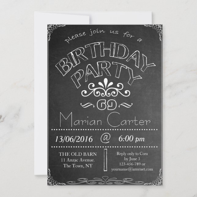 69th Chalkboard Birthday Celebration Invitation (Front)