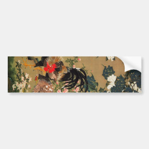 6. 紫陽花双鶏図, 若冲 Hydrangea and Rooster, Jakuchū Bumper Sticker