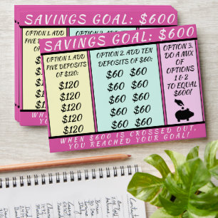 $6,000 Savings Goal Money Piggy Bank Envelope