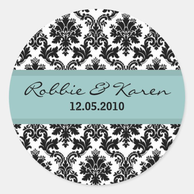 6 - 3" Black Damask Blue Favour Sticker (Front)