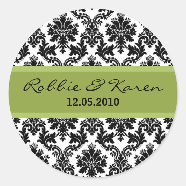 6 - 3" Black Damask & Green Favour Stickers (Front)