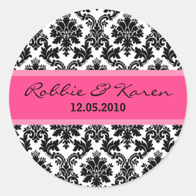 6 - 3" Black Damask & Hot Pink Favour Stickers (Front)
