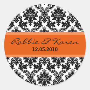 6 - 3" Black Damask & Orange Favour Stickers