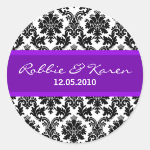 6 - 3" Black Damask & Purple Favour Stickers