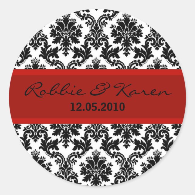 6 - 3" Black Damask & Red Favour Stickers (Front)