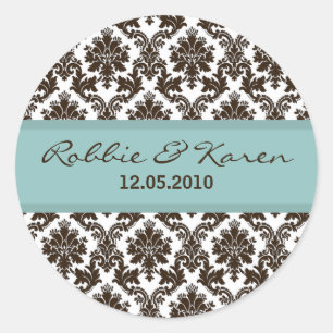 6 - 3" Brown Damask Tiffany Lace Favour Sticker