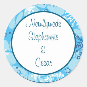 6 - 3" Favour Stickers Blue Tree / Snowflakes