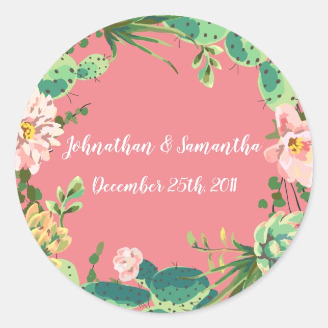 6 - 3"  Favour Stickers Bohemian Cactus Succulents (Front)