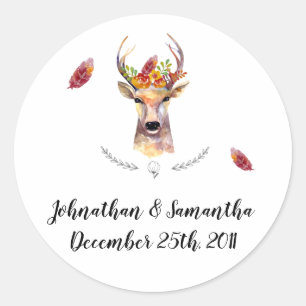 6 - 3"  Favour Stickers boho deer Buck Head Browni
