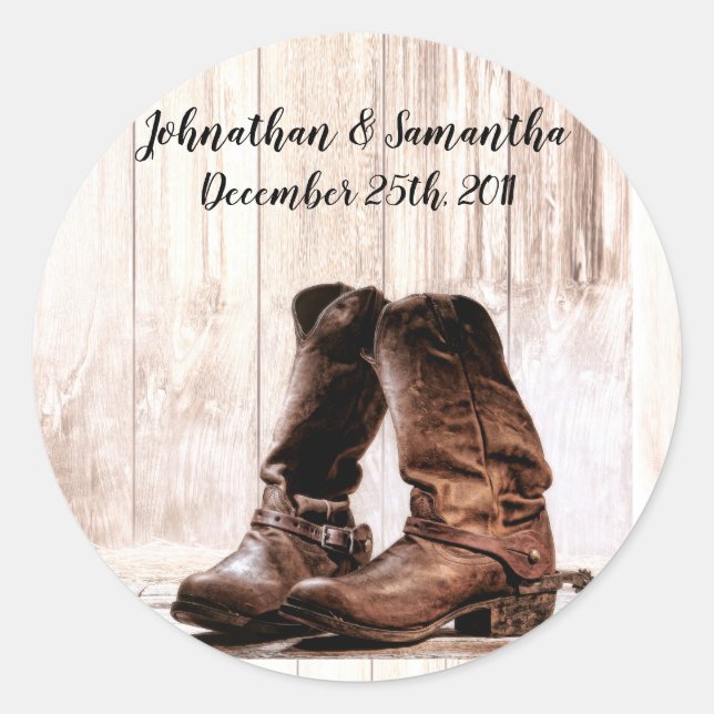 6 - 3"  Favour Stickers Boots Country Rustic Weste (Front)