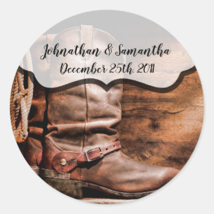 6 - 3"  Favour Stickers Cowboy Boots Barn Wood Rus