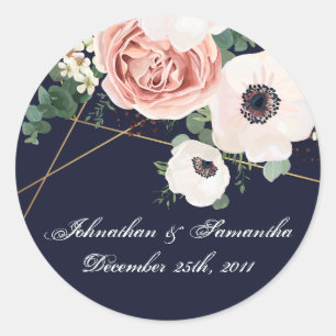 6 - 3"  Favour Stickers Geometric Garden Rose Navy