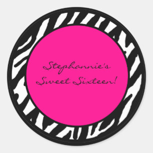 6 - 3" Favour Stickers Hot Pink Zebra Print