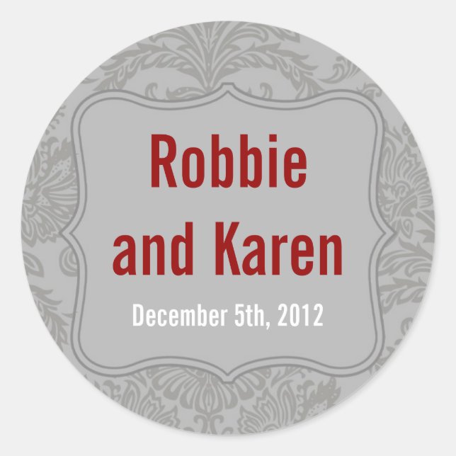 6 - 3" Favour Stickers Modern Grey Damask Lace Pri (Front)