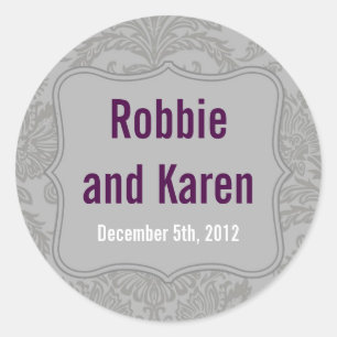 6 - 3" Favour Stickers Modern Grey Damask Lace Pri