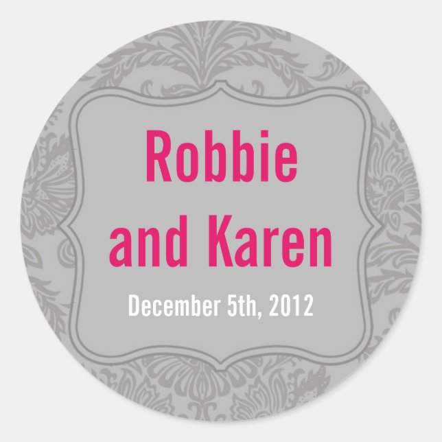 6 - 3" Favour Stickers Modern Grey Damask Lace Pri (Front)