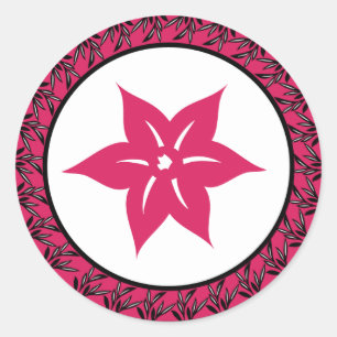 6 - 3" Favour Stickers Pink and Black Wild Flowers
