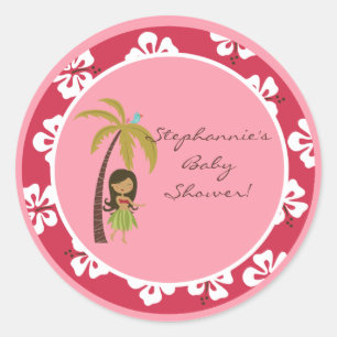 6 - 3" Favour Stickers Pink Hawaiian Luau Tropica