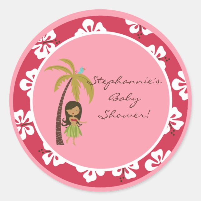 6 - 3"  Favour Stickers Pink Hawaiian Luau Tropica (Front)