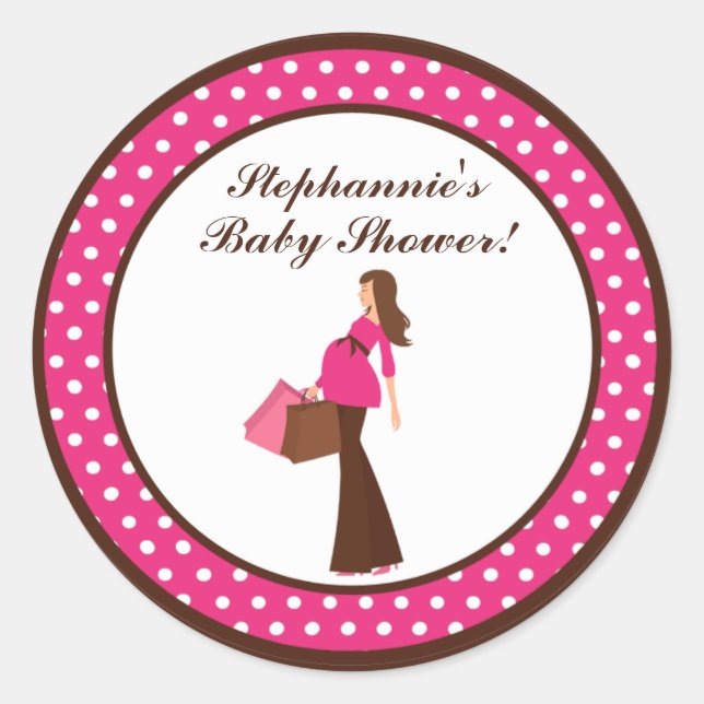 6 - 3"  Favour Stickers Pink Mod Mum Polka Dots (Front)