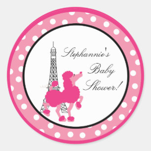 6 - 3" Favour Stickers Pink Poodle Paris Eiffel