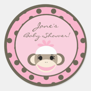 6 - 3" Favour Stickers Pink Sock Monkey