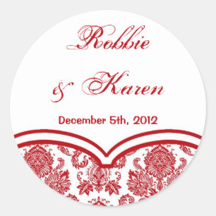 6 - 3" Favour Stickers Red Crimso White Damask Lac