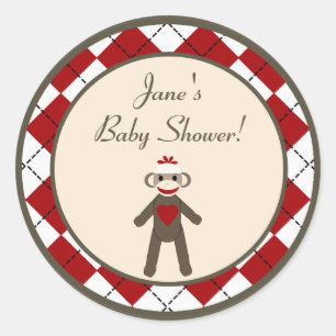 6 - 3" Favour Stickers Red Sock Monkey Argyle
