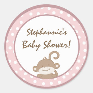 6 - 3" Favour Stickers Safari Jungle Monkey Pink