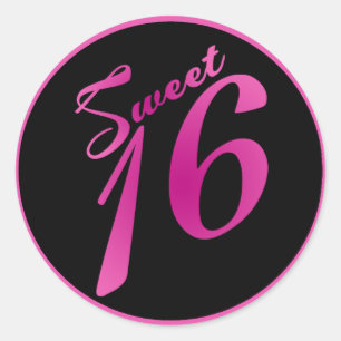 6 - 3" Favour Stickers Sweet 16 Pink Black Party