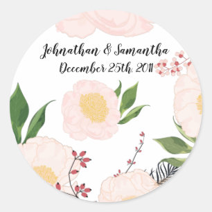 6 - 3"  Favour Stickers White Floral Flowers on Wh
