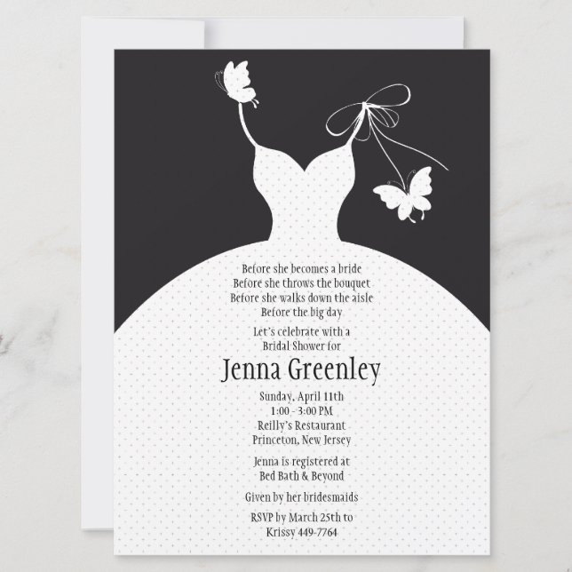 6.5 x 8.75"  B/W Elegant Bridal Shower Invitation (Front)