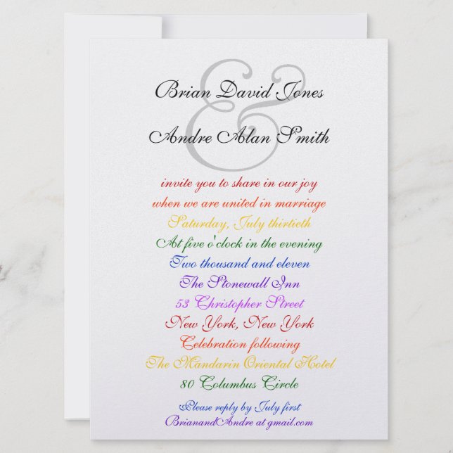 6.5 x 8.75 Gay Wedding Rainbow LGBT Pride Metallic Invitation (Front)