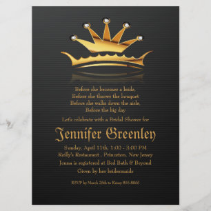 6.5" x 8.75" Gold Royal Queen Crown Invitation