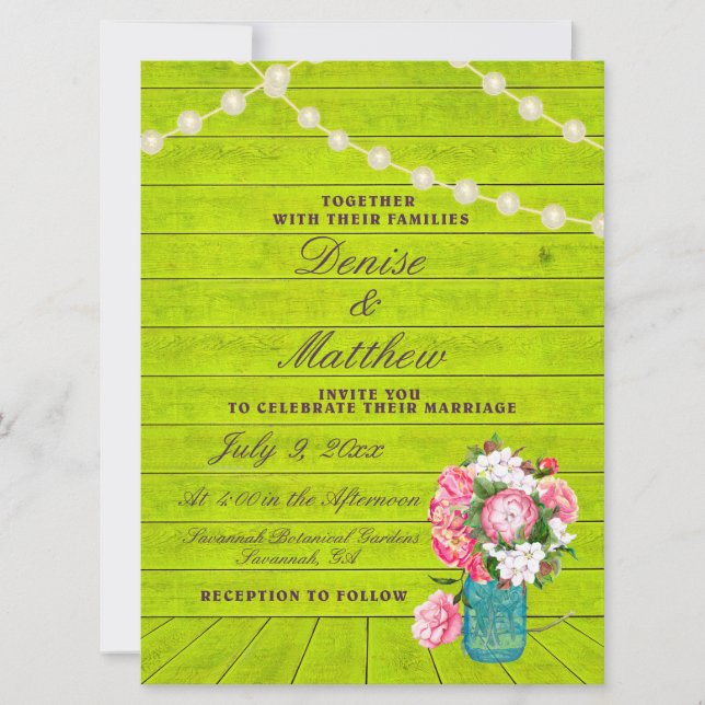 6.5" x 8.75" Pink Rustic Roses Mason Jar Invitatio Invitation (Front)
